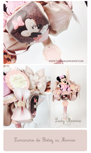 Lumanare de botez pentru fete cu jucarie de plus Minnie Mouse, 65x4cm, Lady Minnie  1